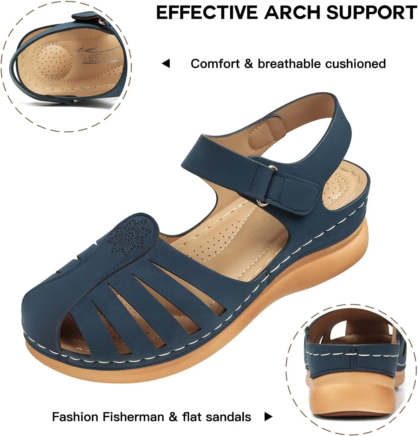 SHIBEVER Women Comfortable Flat Sandals: Dressy Summer Sandal - Closed Toe Fisherman Sandals