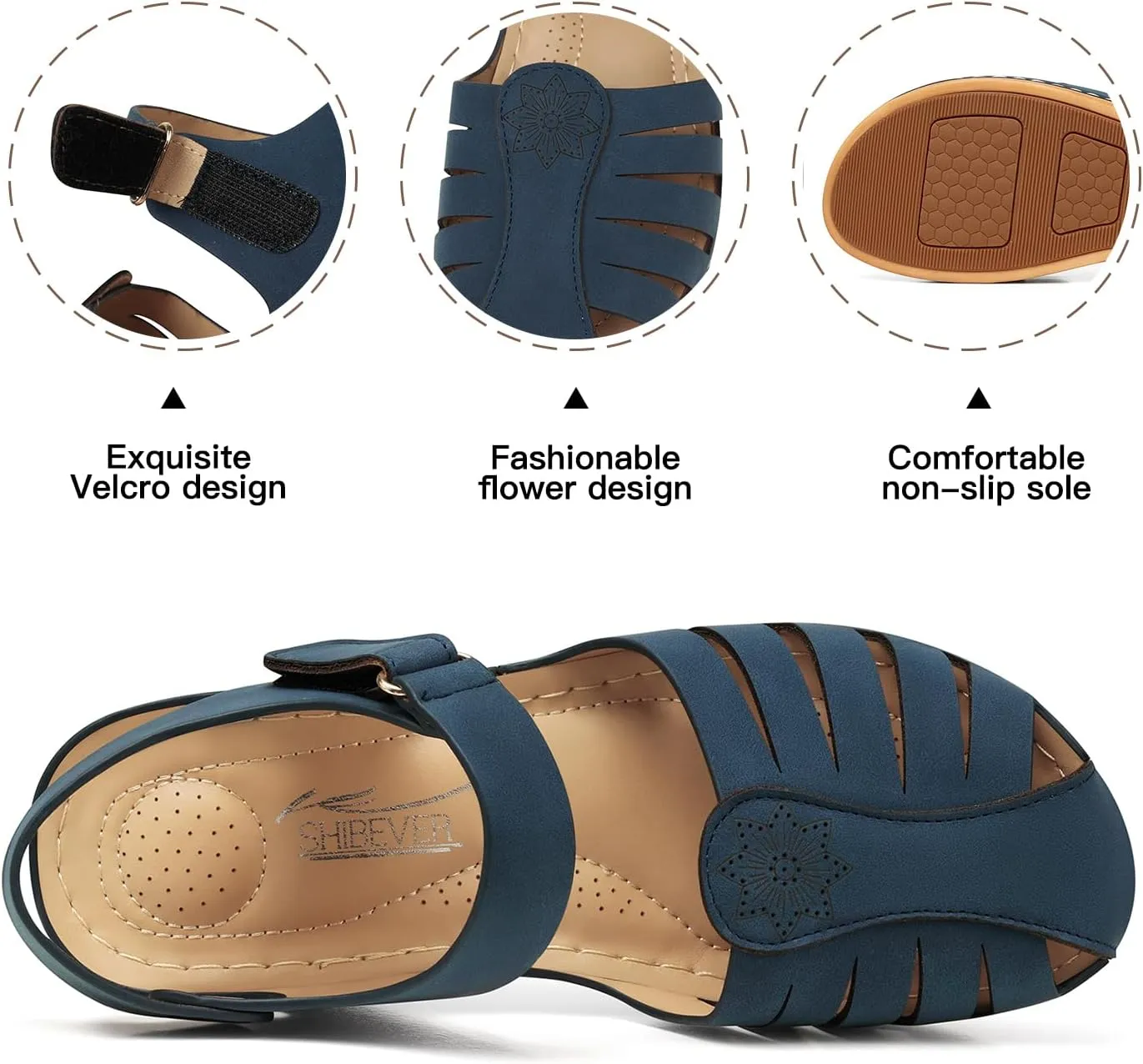 SHIBEVER Women Comfortable Flat Sandals: Dressy Summer Sandal - Closed Toe Fisherman Sandals