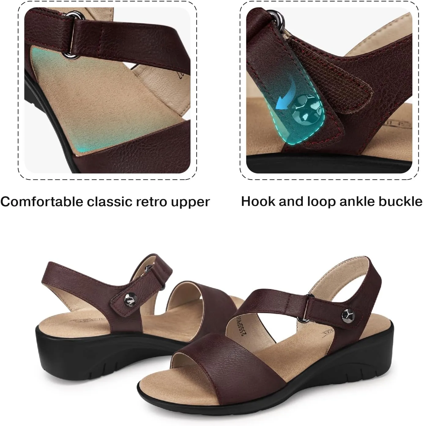 SHIBEVER Women's Low Wedge Heel Sandals Dressy Summer Ankle Strap Sandals Open Toe Comfortable Causal Platform Shoes