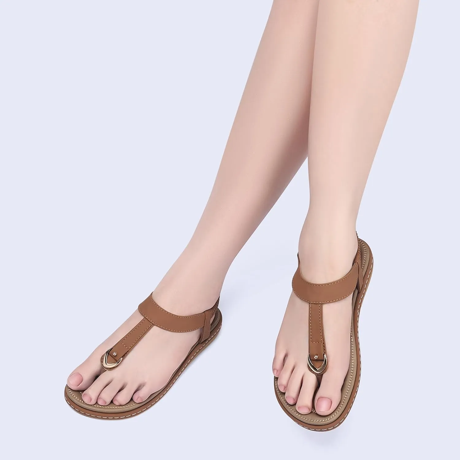 SHIBEVER Womens Sandals Summer Flat: Dressy Casual T-Strap Flip Flop Thong Flats Sandals - Comfortable Walking