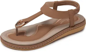 SHIBEVER Womens Sandals Summer Flat: Dressy Casual T-Strap Flip Flop Thong Flats Sandals - Comfortable Walking