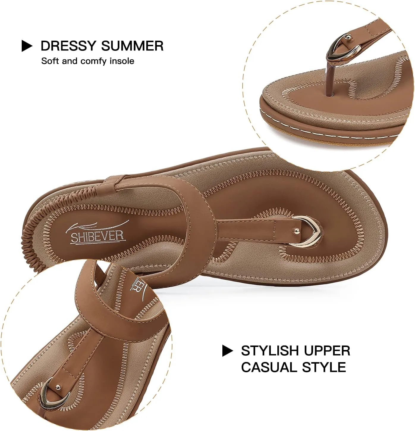 SHIBEVER Womens Sandals Summer Flat: Dressy Casual T-Strap Flip Flop Thong Flats Sandals - Comfortable Walking