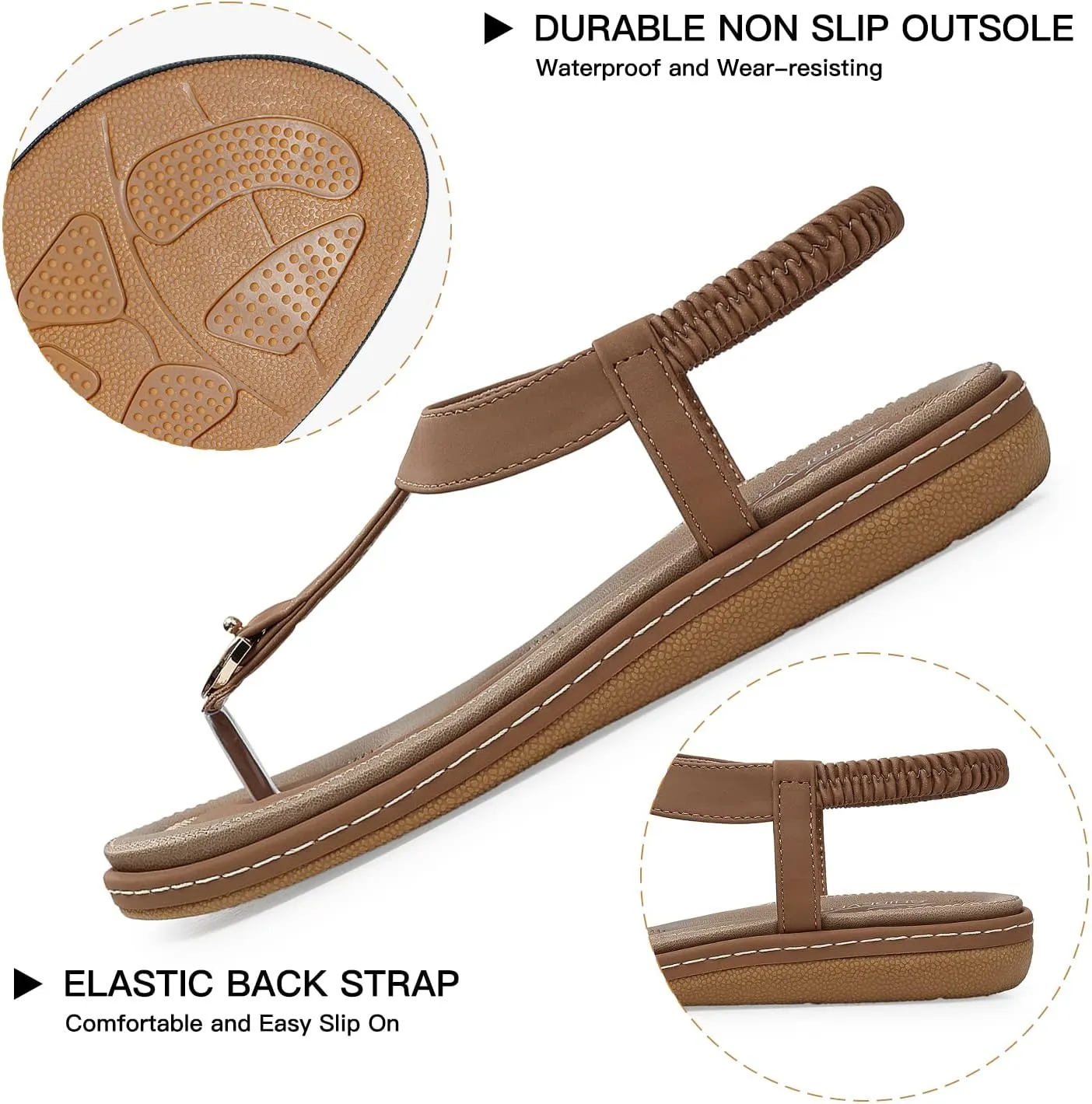 SHIBEVER Womens Sandals Summer Flat: Dressy Casual T-Strap Flip Flop Thong Flats Sandals - Comfortable Walking