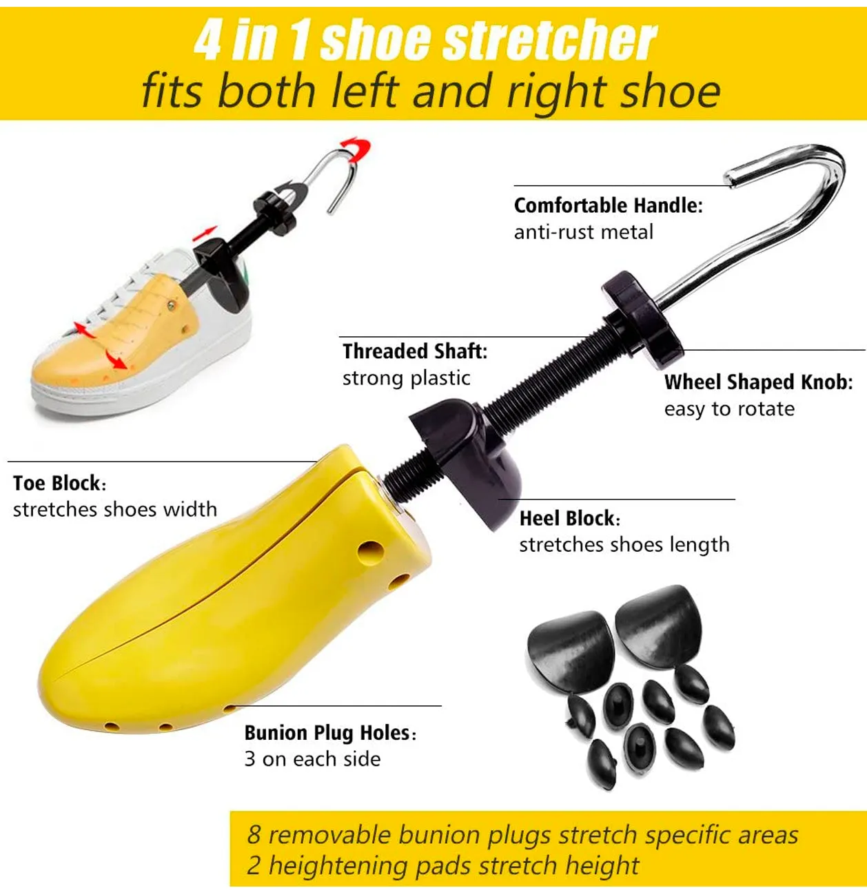 Shoe Stretcher 4-way Shoe Tree Widener Expanders Stretch Length Width Height Color Yellow