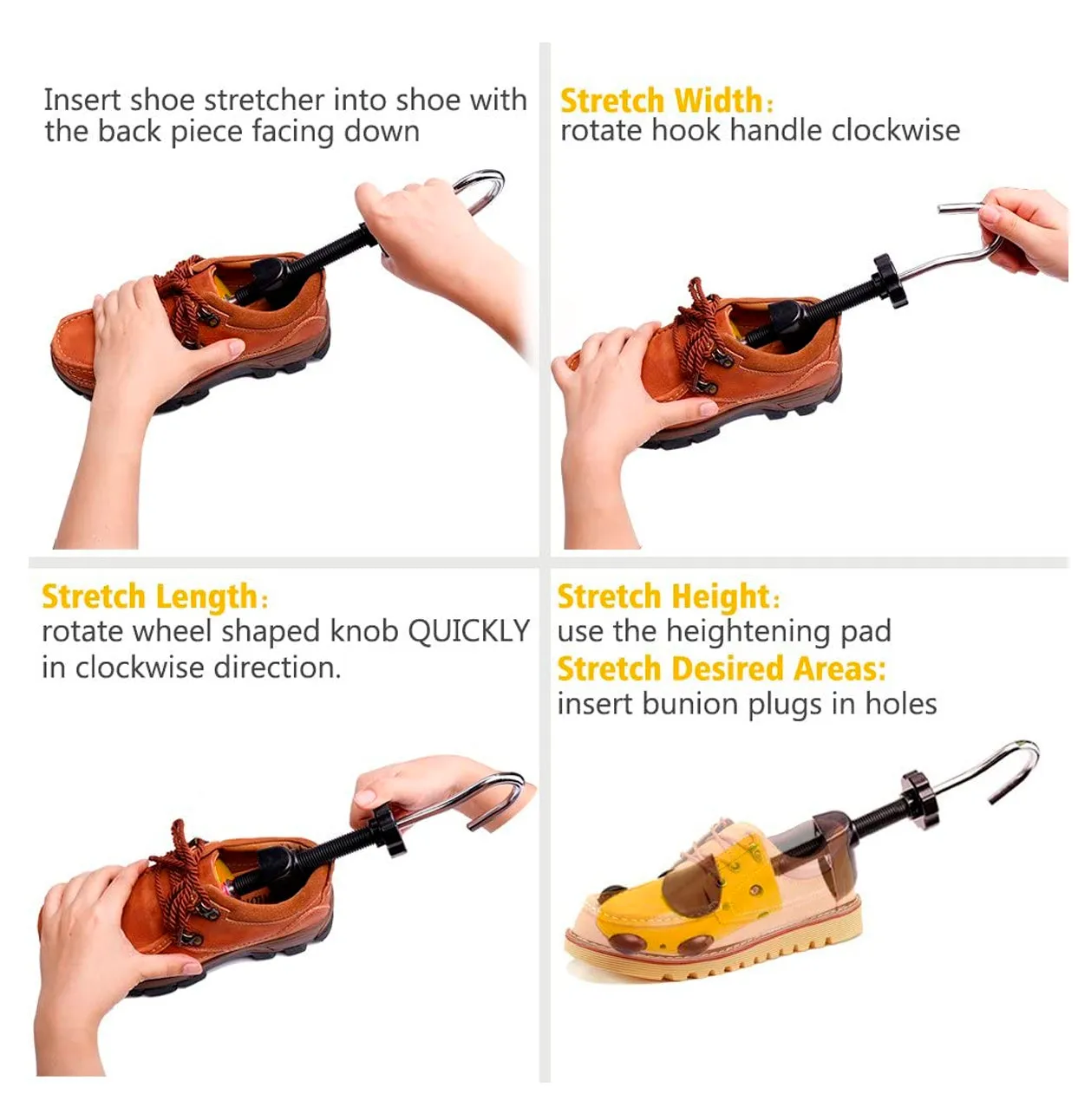 Shoe Stretcher 4-way Shoe Tree Widener Expanders Stretch Length Width Height Color Yellow