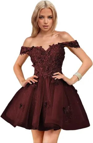Short Homecoming Dresses for Teens Off The Shoulder Prom Gown Sequin Lace Cocktail Dress