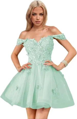 Short Homecoming Dresses for Teens Off The Shoulder Prom Gown Sequin Lace Cocktail Dress