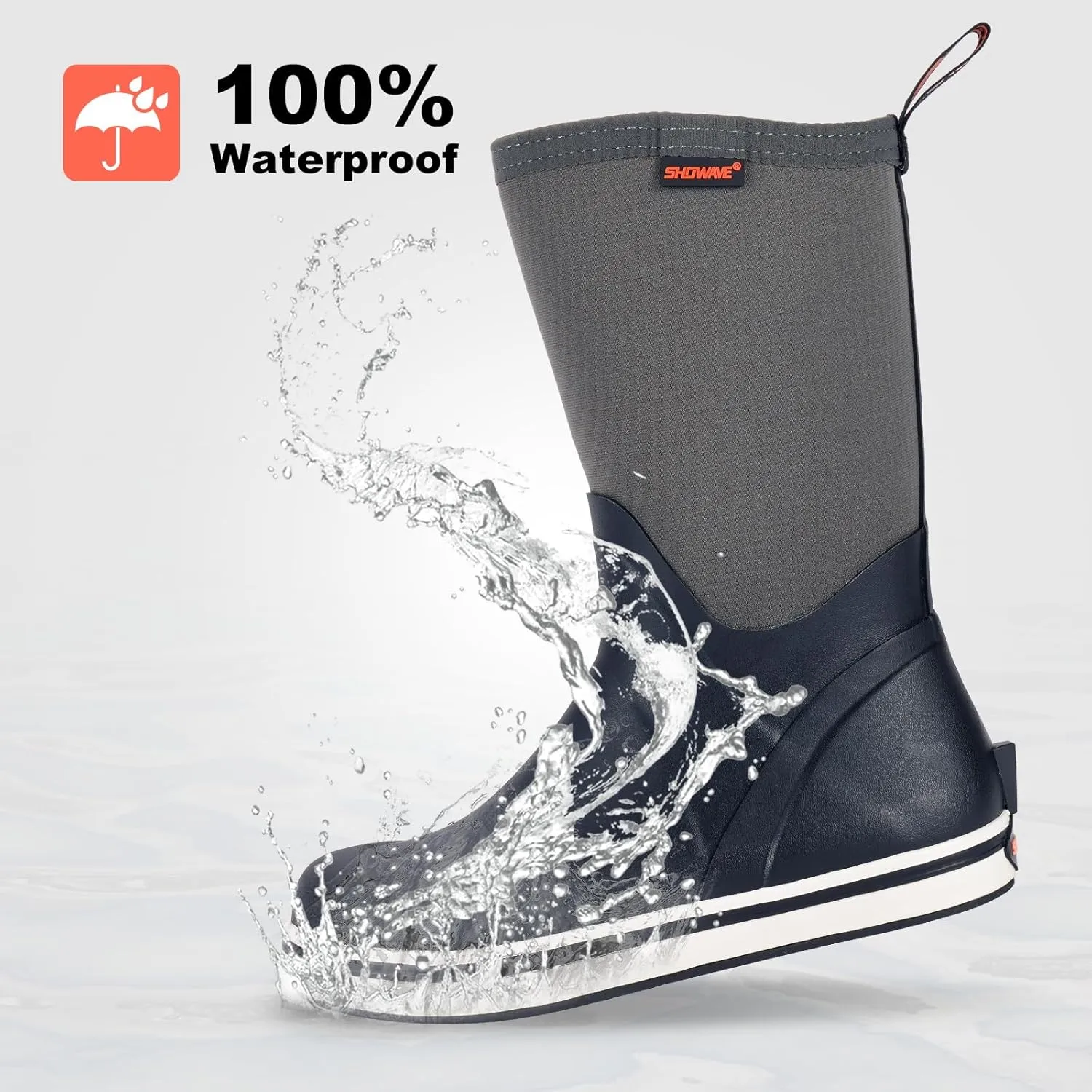 Showave Kid's Mid Calf Deck Boots Boys Girls Waterproof Insulated Rubber Rain Boots Durable Mud Boots for Cold Day