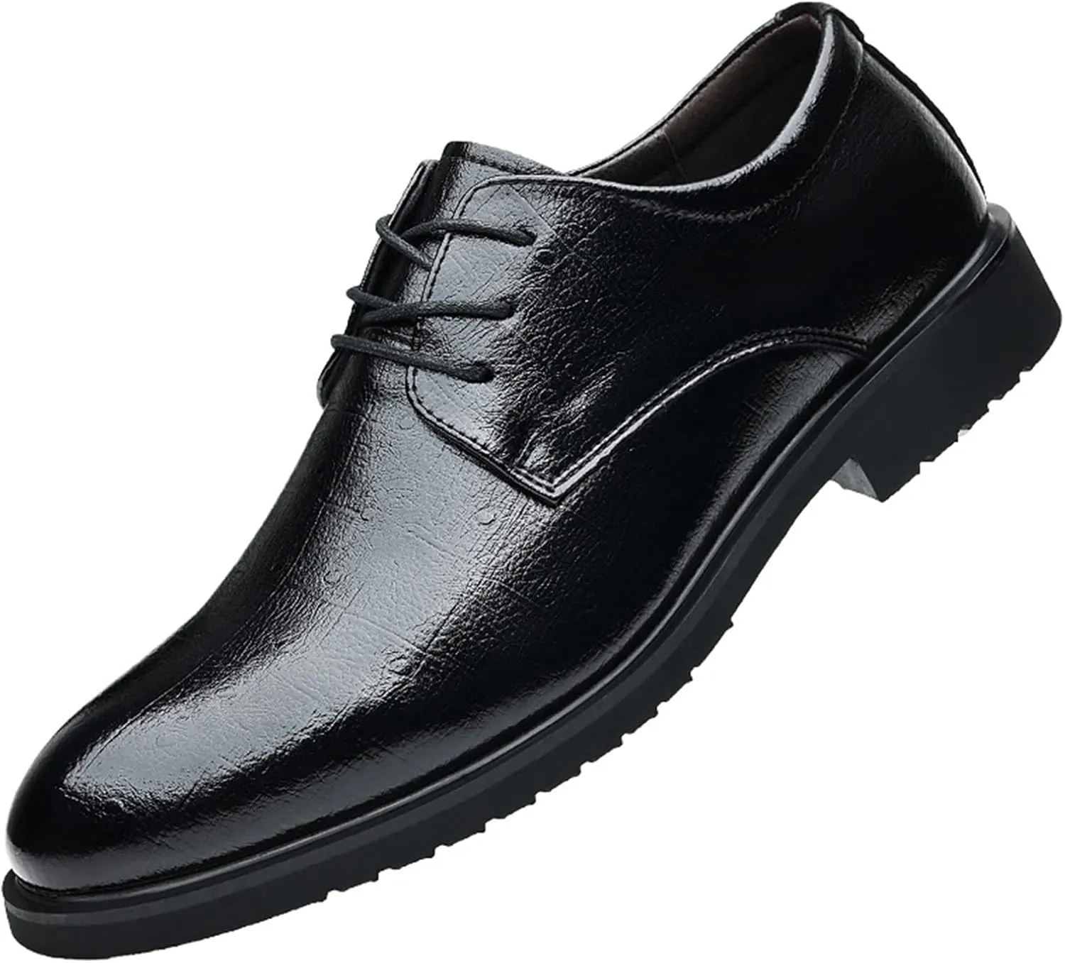 Single Season Shoes Dress Oxford for Men Lace Up Round Burnished Toe Derby Shoes Vegan Leather Rubber Sole Non Slip Resistant Prom Very Popular Among Young People