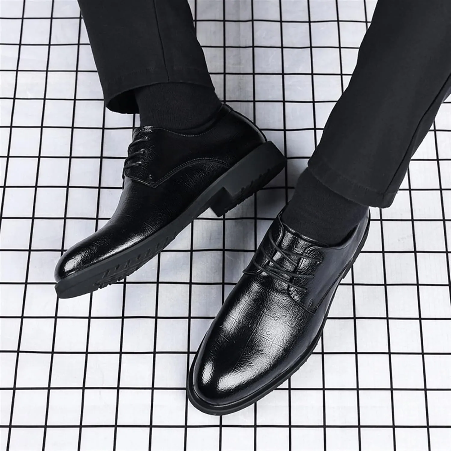 Single Season Shoes Dress Oxford for Men Lace Up Round Burnished Toe Derby Shoes Vegan Leather Rubber Sole Non Slip Resistant Prom Very Popular Among Young People
