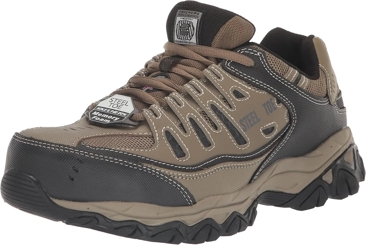 Skechers Men's Cankton Steel Toe Construction Shoe – Electrical Hazard Rated, Memory Foam, Pebble/Black, 10.5 Wide