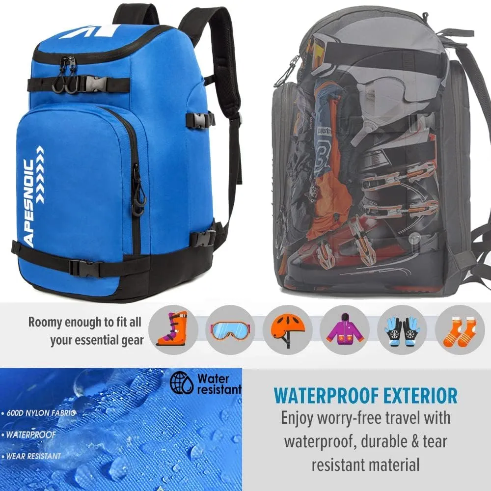 Ski Boot Bag - Ski and Snowboard Boots Backpack，Excellent for Travel with Waterproof Exterior & Bottom - for Men, Women and Youth.