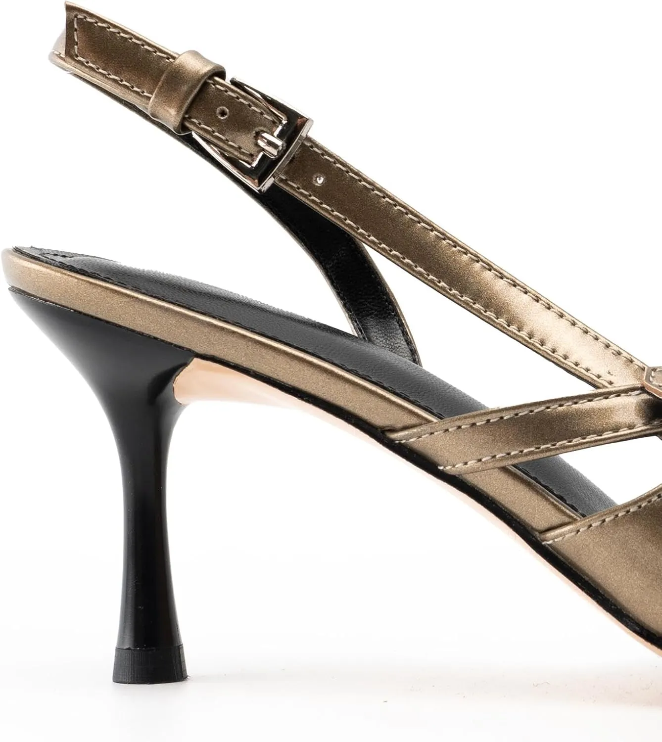 Slingback Kitten Heels for Women Pointed Toe Heels Closed Toe Low Heel Wedding Dress Pumps with Buckles Strap
