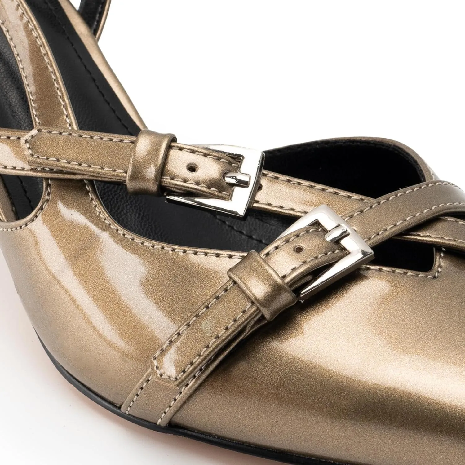 Slingback Kitten Heels for Women Pointed Toe Heels Closed Toe Low Heel Wedding Dress Pumps with Buckles Strap