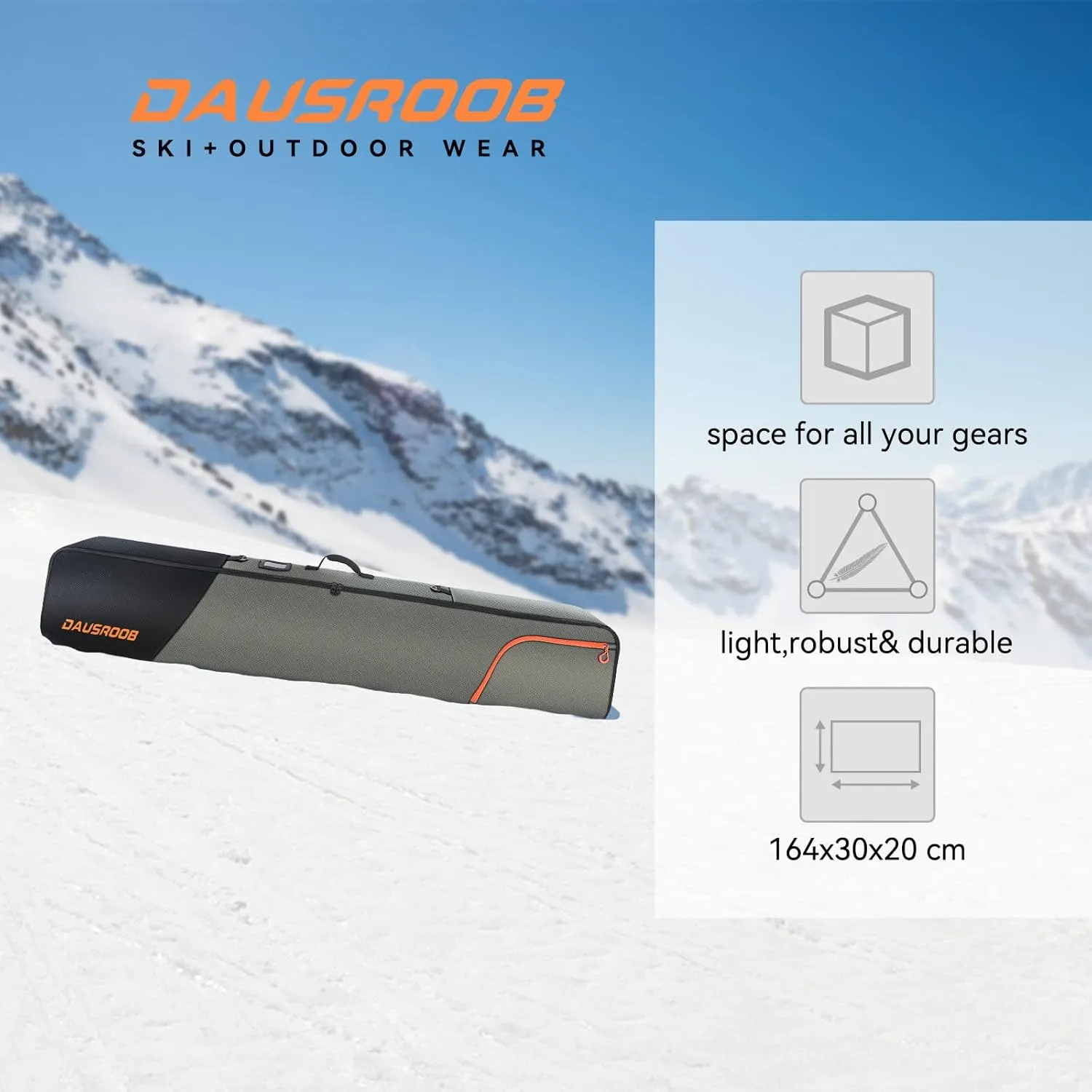 Snowboard Travel Bag - 1680D Reinforced, Double Padding Ski Bag for Skis, Boots, Snowboards, Wax