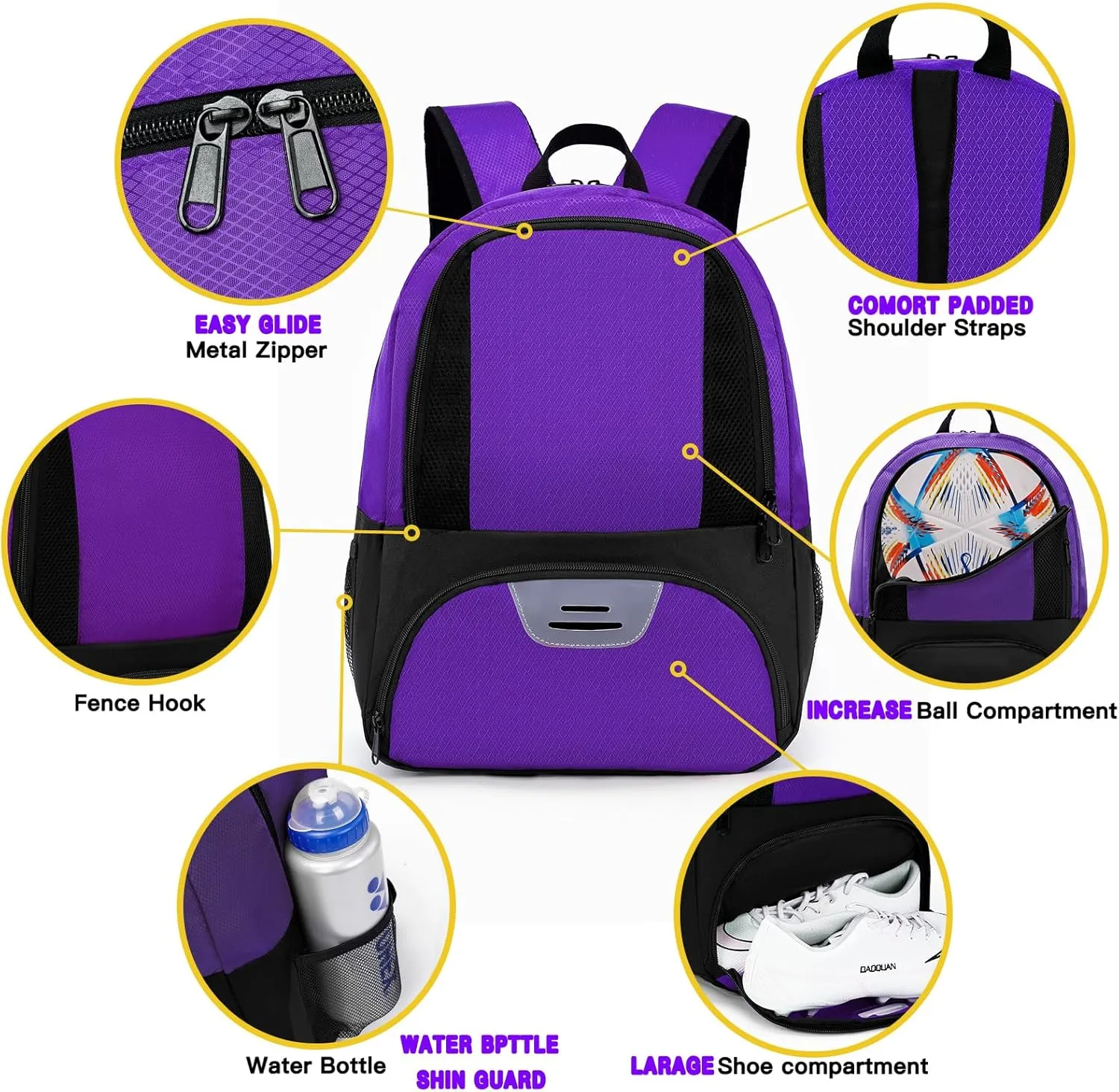 Soccer Bag&Soccer Backpack&Backpack for Football Volleyball Basketball,Sport Equipment Bags with Shoe compartment. (Grape purple)