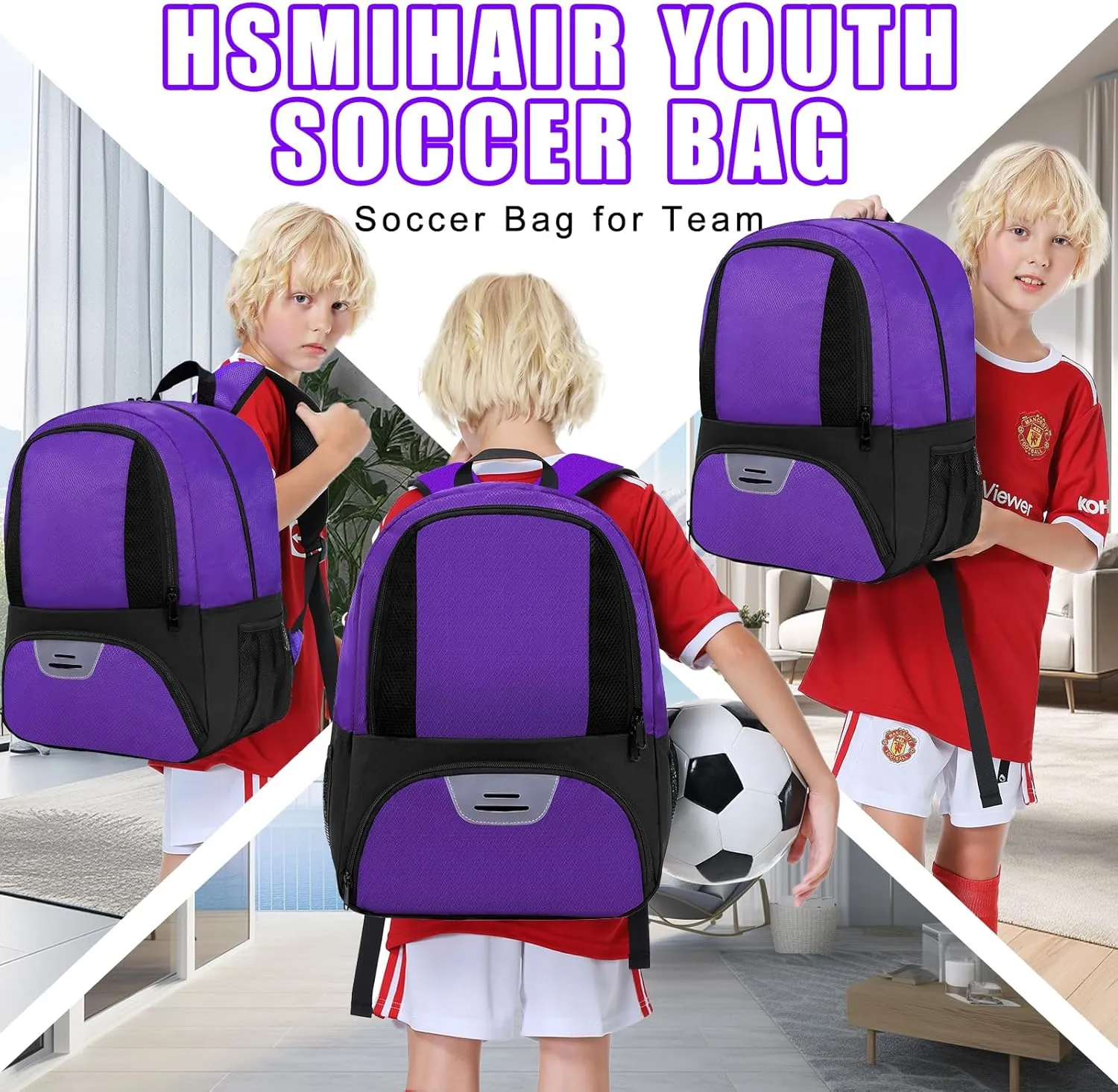 Soccer Bag&Soccer Backpack&Backpack for Football Volleyball Basketball,Sport Equipment Bags with Shoe compartment. (Grape purple)