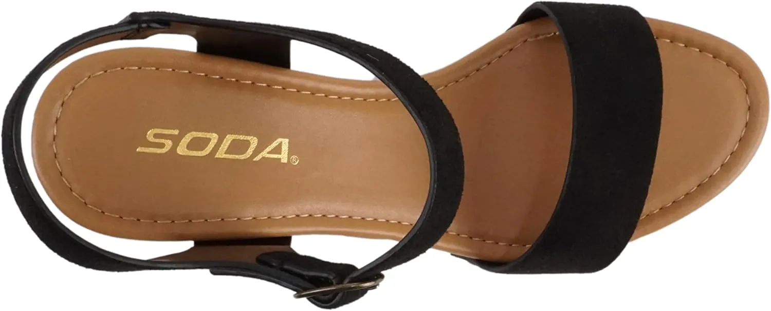 Soda CHIVAS ~ Women's Bold Buckles Studded Wedge Sandal