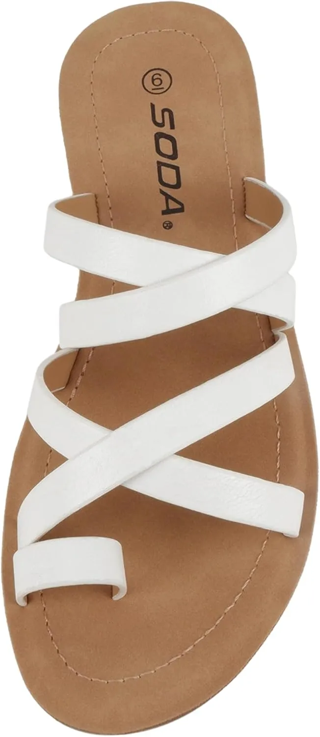 Soda ISABEL ~Women Fashion Comfortable Slip On Flat Cross bands Toe Ring Fashion Sandals