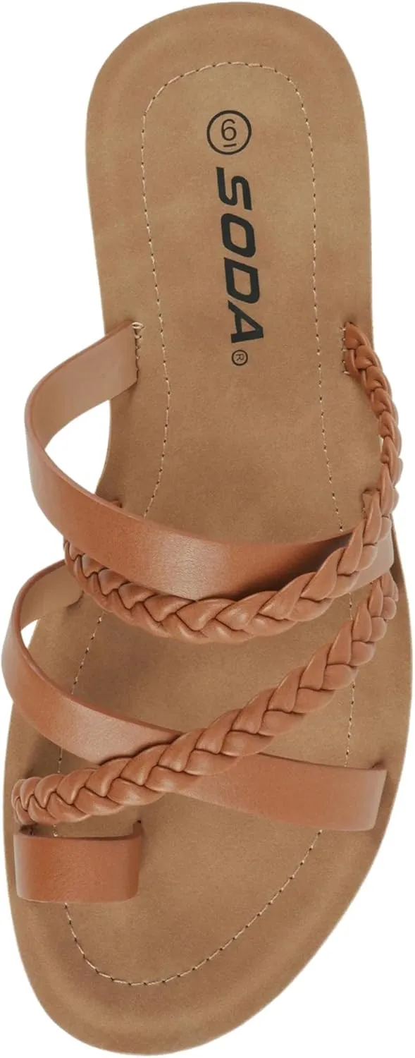 Soda ISABEL ~Women Fashion Comfortable Slip On Flat Cross bands Toe Ring Fashion Sandals
