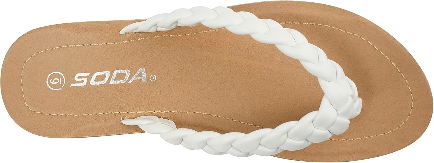 Soda STILL ~ Women Casual Comfort Braided Flip Flops Flat Fashion Thong Sandal