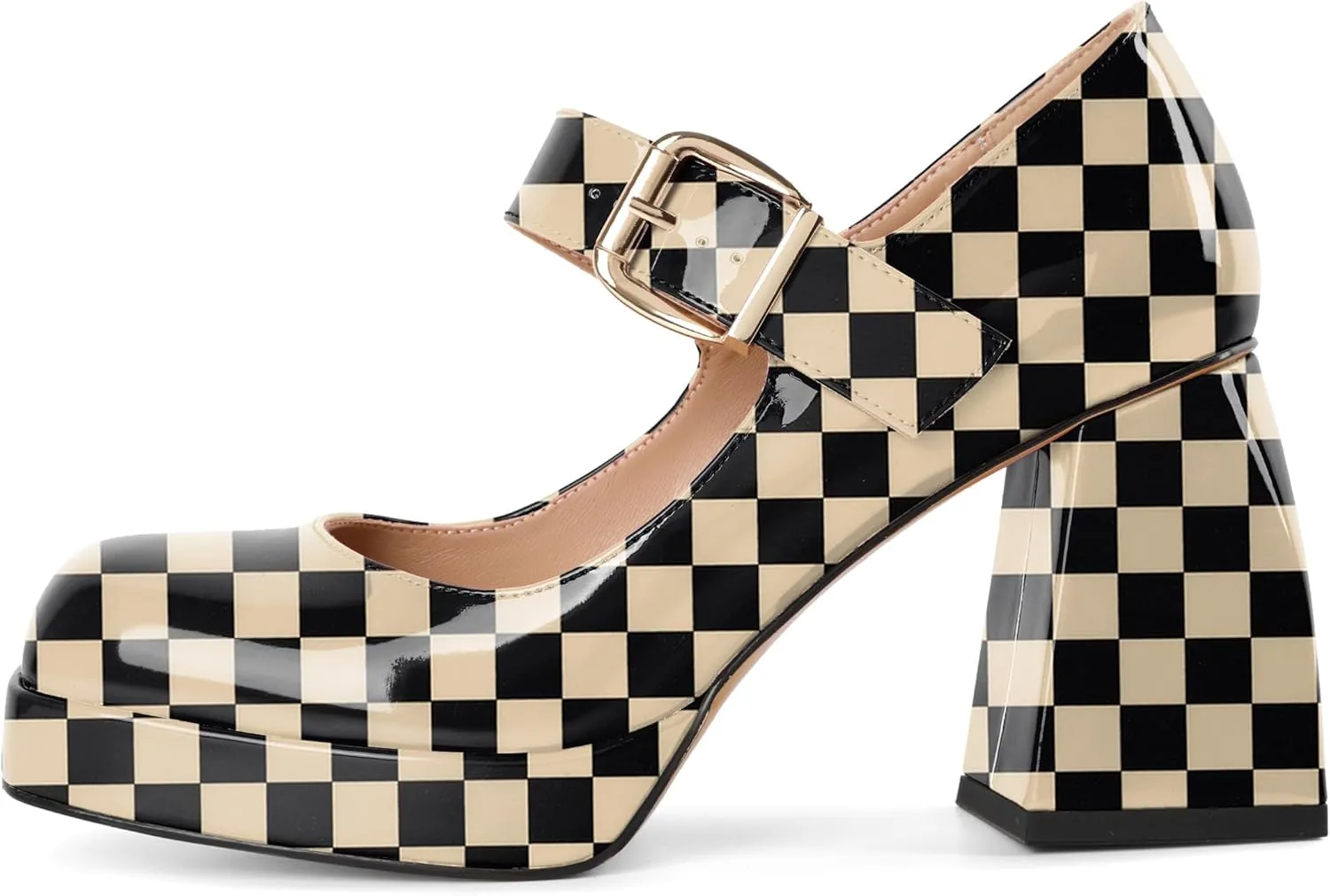 Soireelady Womens Chunky Platform Heels, Mary Jane Shoes Block Heel Pumps, High Heel Square Toe Heels Ankle Strap Dress Shoes Comfort Fashion 4 Inch