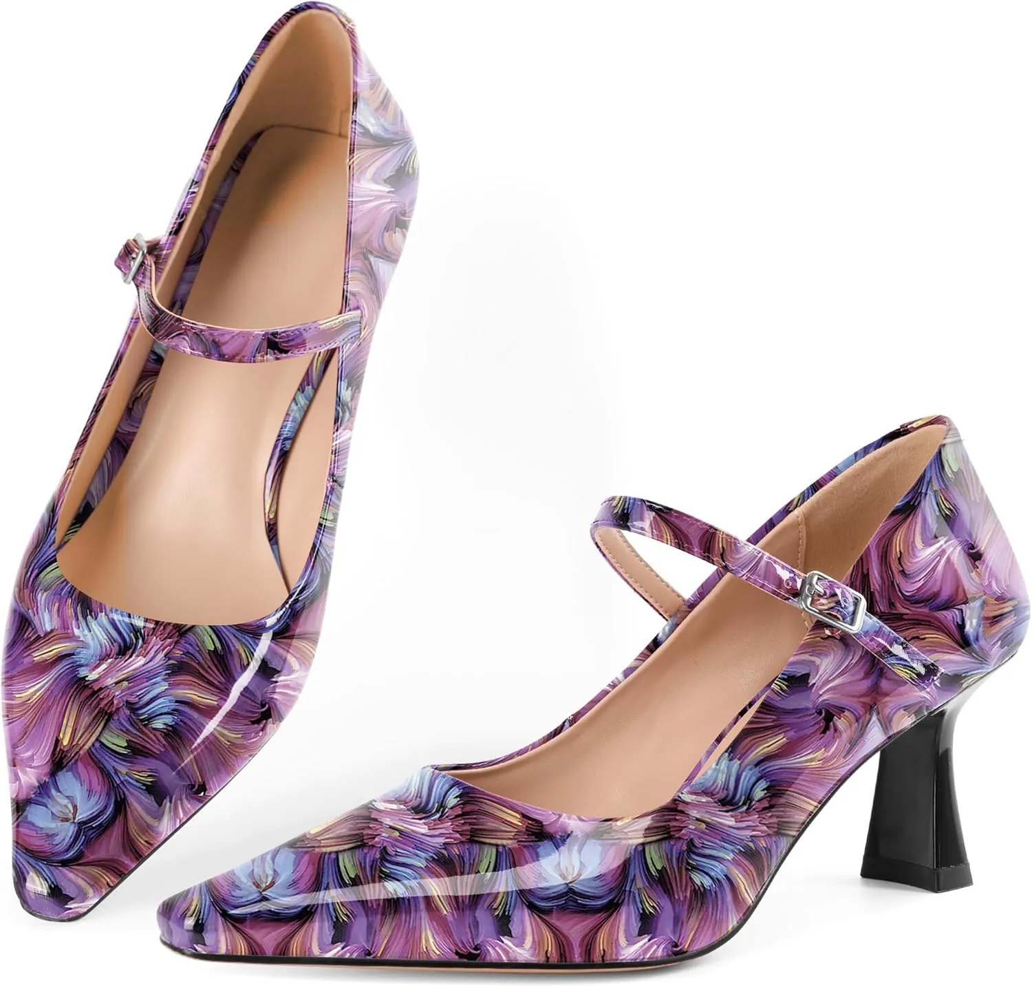 Soireelady Womens Kitten Heel Mary Jane Shoes Low Heel Little Square Toe Pumps Comfort Fashion Dress Shoes 2.5 Inches