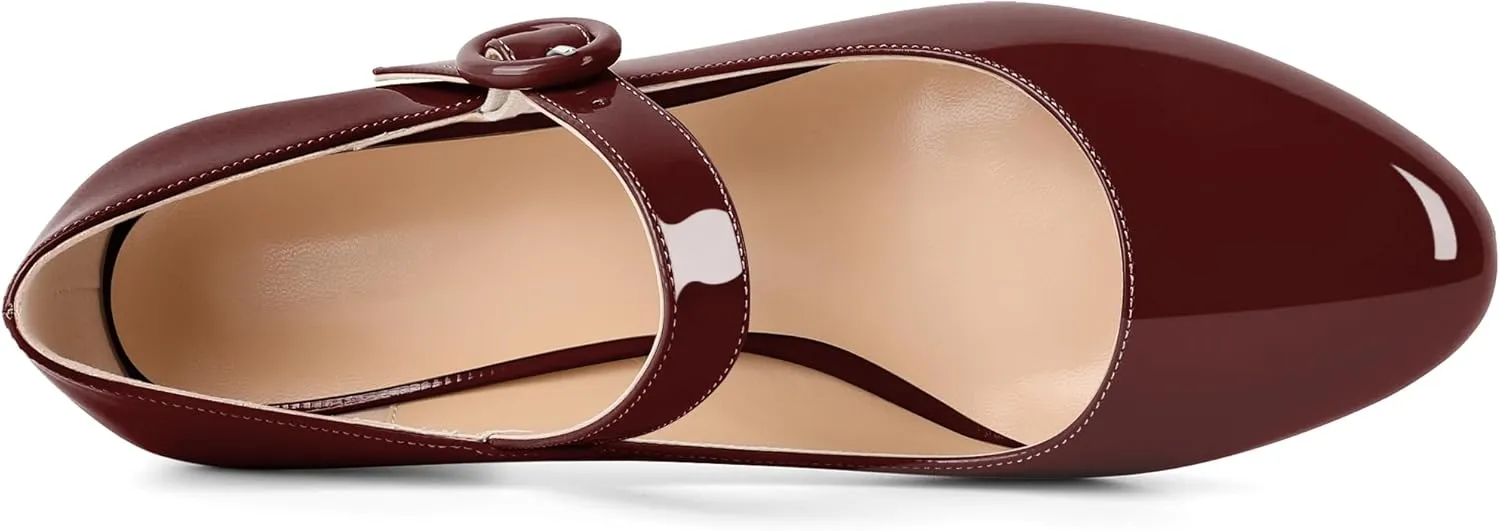 Soireelady Womens Mary Jane Shoes, Chunky Block Heel Pumps, Low Heel Round Closed Toe Heels, Ankle Strap Buckle Comfort Fashion Dress Shoes 2 Inches