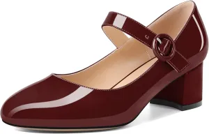 Soireelady Womens Mary Jane Shoes, Chunky Block Heel Pumps, Low Heel Round Closed Toe Heels, Ankle Strap Buckle Comfort Fashion Dress Shoes 2 Inches