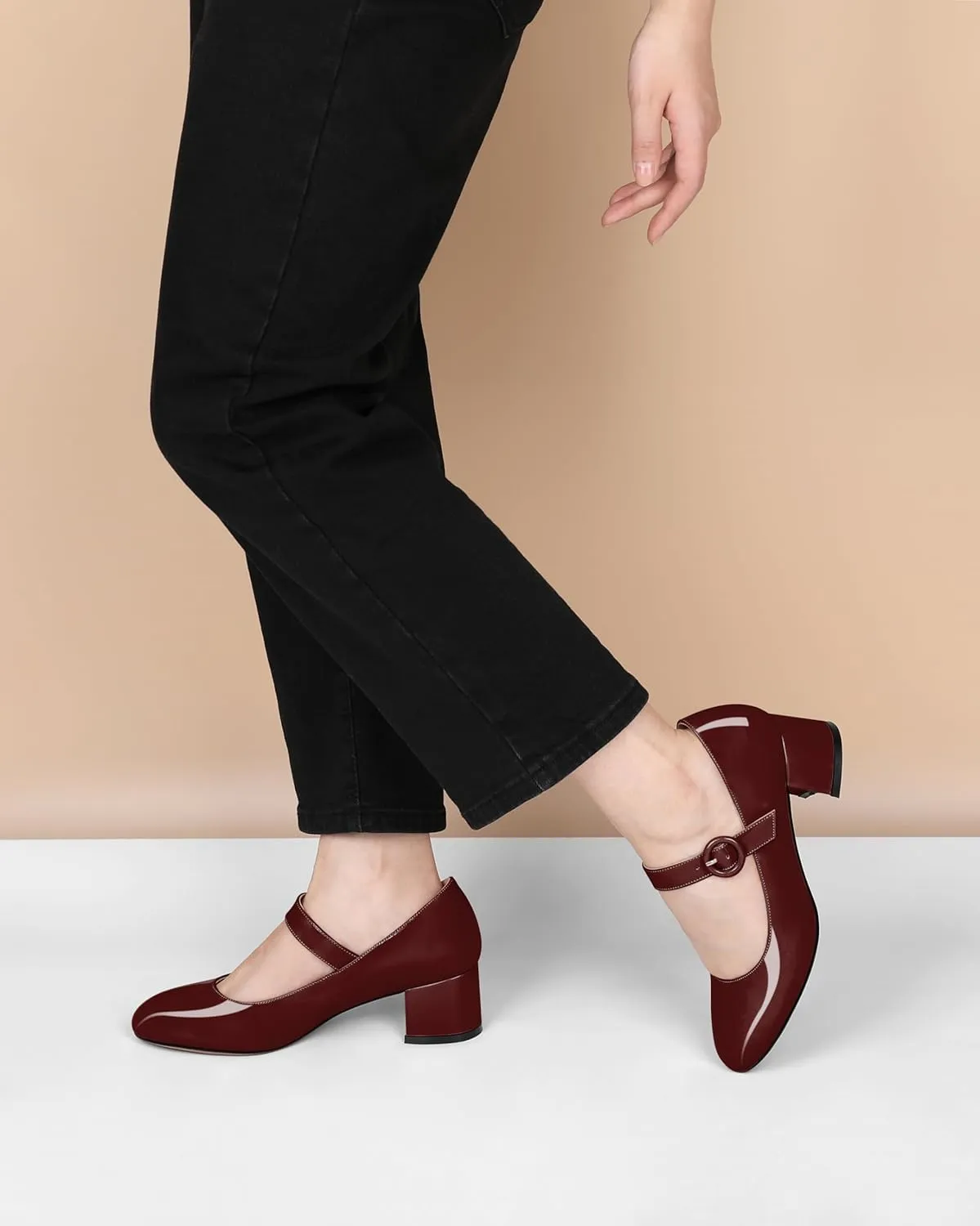 Soireelady Womens Mary Jane Shoes, Chunky Block Heel Pumps, Low Heel Round Closed Toe Heels, Ankle Strap Buckle Comfort Fashion Dress Shoes 2 Inches