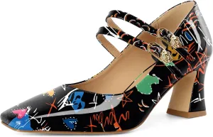 Soireelady Womens Mary Jane Shoes Chunky Block Heel Pumps Square Toe Low Heels Double Strap Buckle Comfort Dress Shoes 2.5 Inches