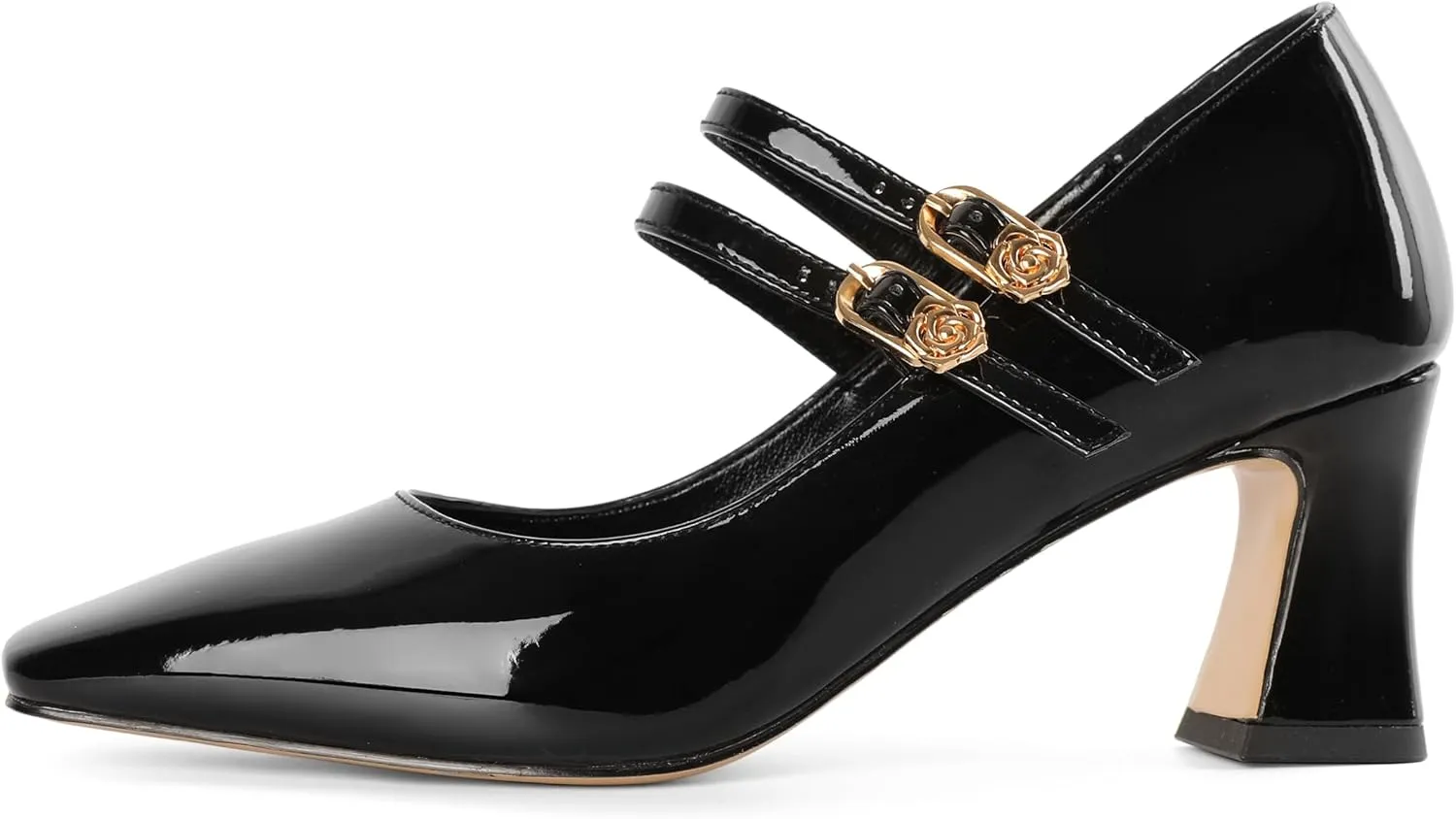 Soireelady Womens Mary Jane Shoes Chunky Block Heel Pumps Square Toe Low Heels Double Strap Buckle Comfort Dress Shoes 2.5 Inches