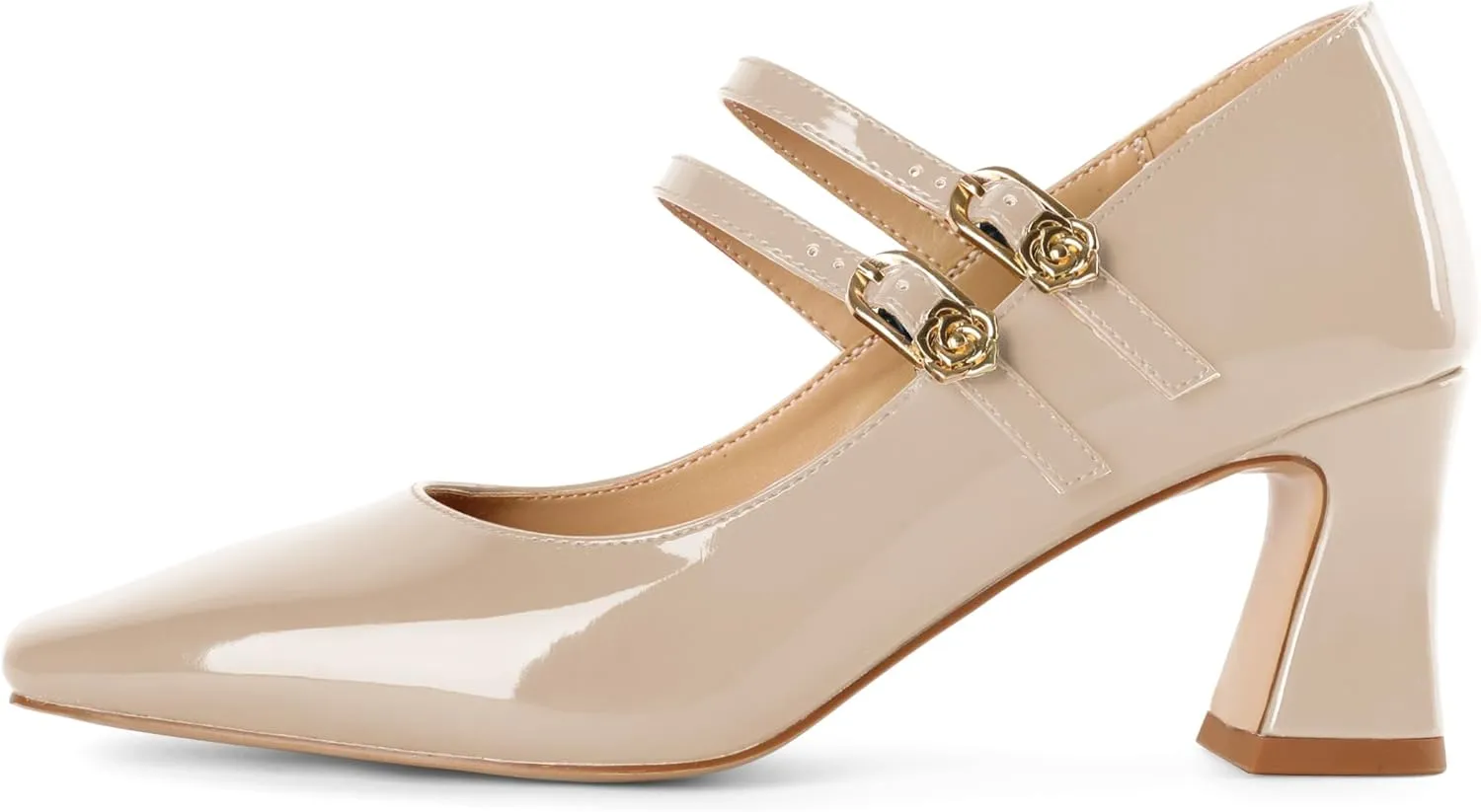 Soireelady Womens Mary Jane Shoes Chunky Block Heel Pumps Square Toe Low Heels Double Strap Buckle Comfort Dress Shoes 2.5 Inches