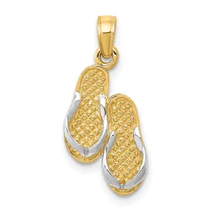 Solid Polished Flip Flop Charm Pendant in Real 14k Multi-Tone Gold