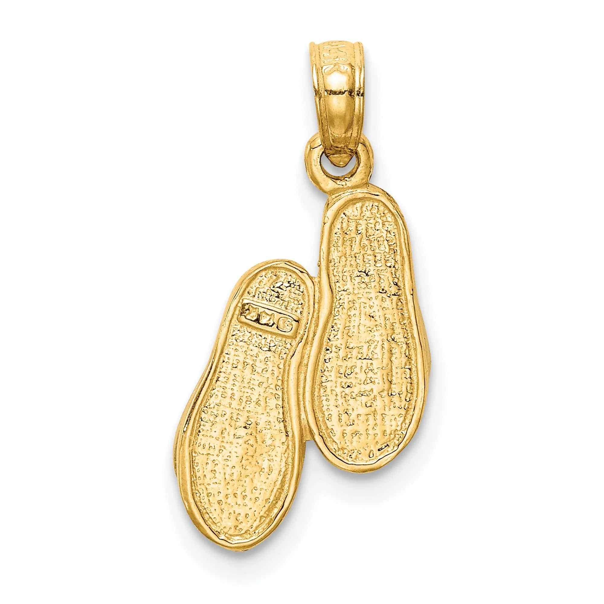 Solid Polished Flip Flop Charm Pendant in Real 14k Multi-Tone Gold