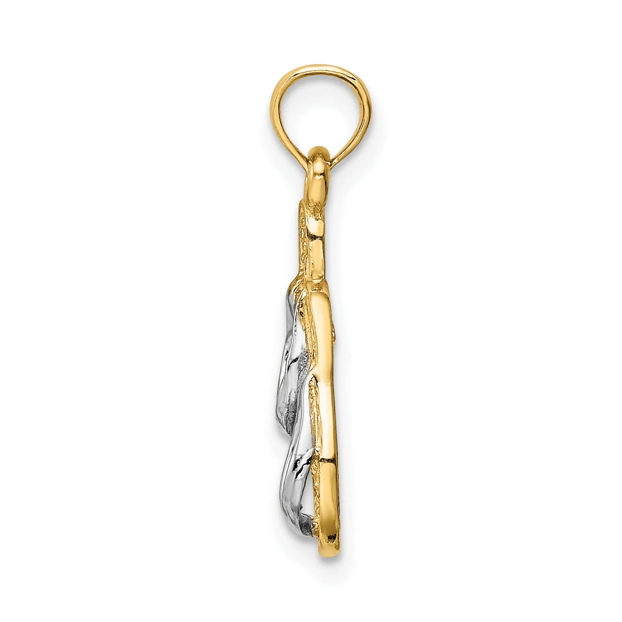 Solid Polished Flip Flop Charm Pendant in Real 14k Multi-Tone Gold