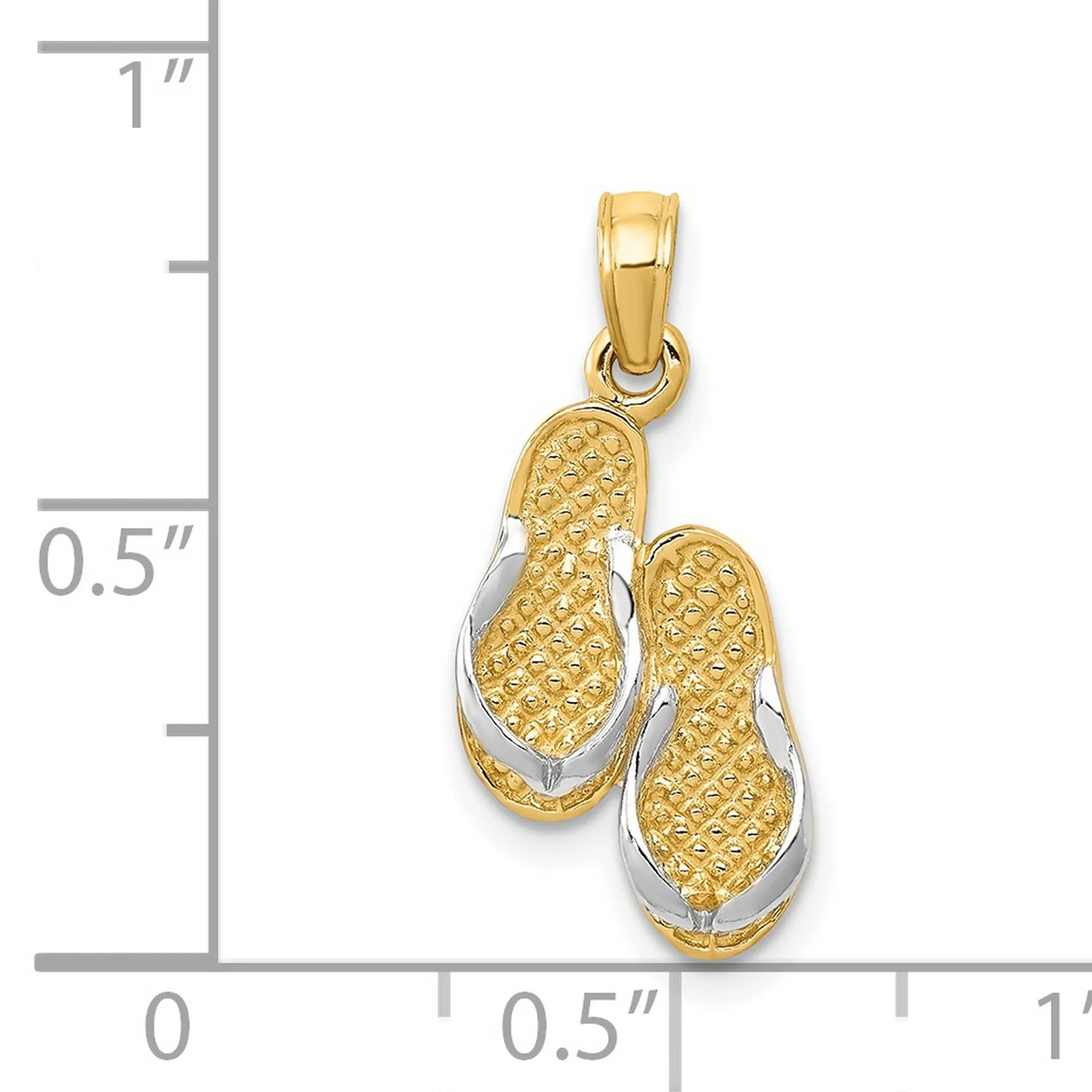 Solid Polished Flip Flop Charm Pendant in Real 14k Multi-Tone Gold