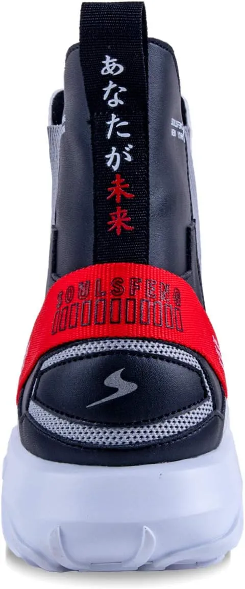 Soulsfeng Fashion High Top Sneakers Reflective Shoes Leather Splicing Lightweight Non Slip Walking Shoes