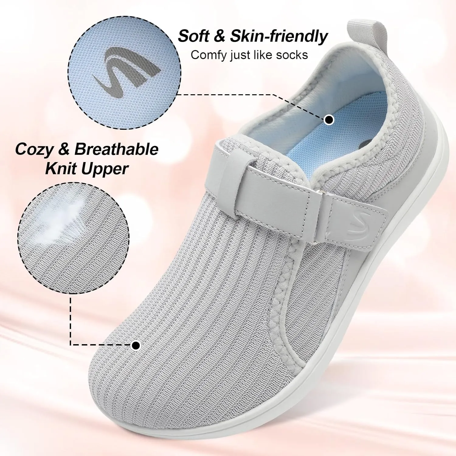 Spesoul Wide Womens Walking Shoes Adjustable Diabetic Shoes Breathable Zero Drop Barefoot Shoe Neuropathy Edema Nursing Shoe Wide Width Sneakers