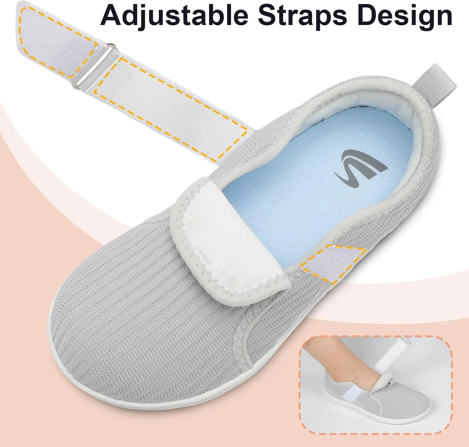 Spesoul Wide Womens Walking Shoes Adjustable Diabetic Shoes Breathable Zero Drop Barefoot Shoe Neuropathy Edema Nursing Shoe Wide Width Sneakers