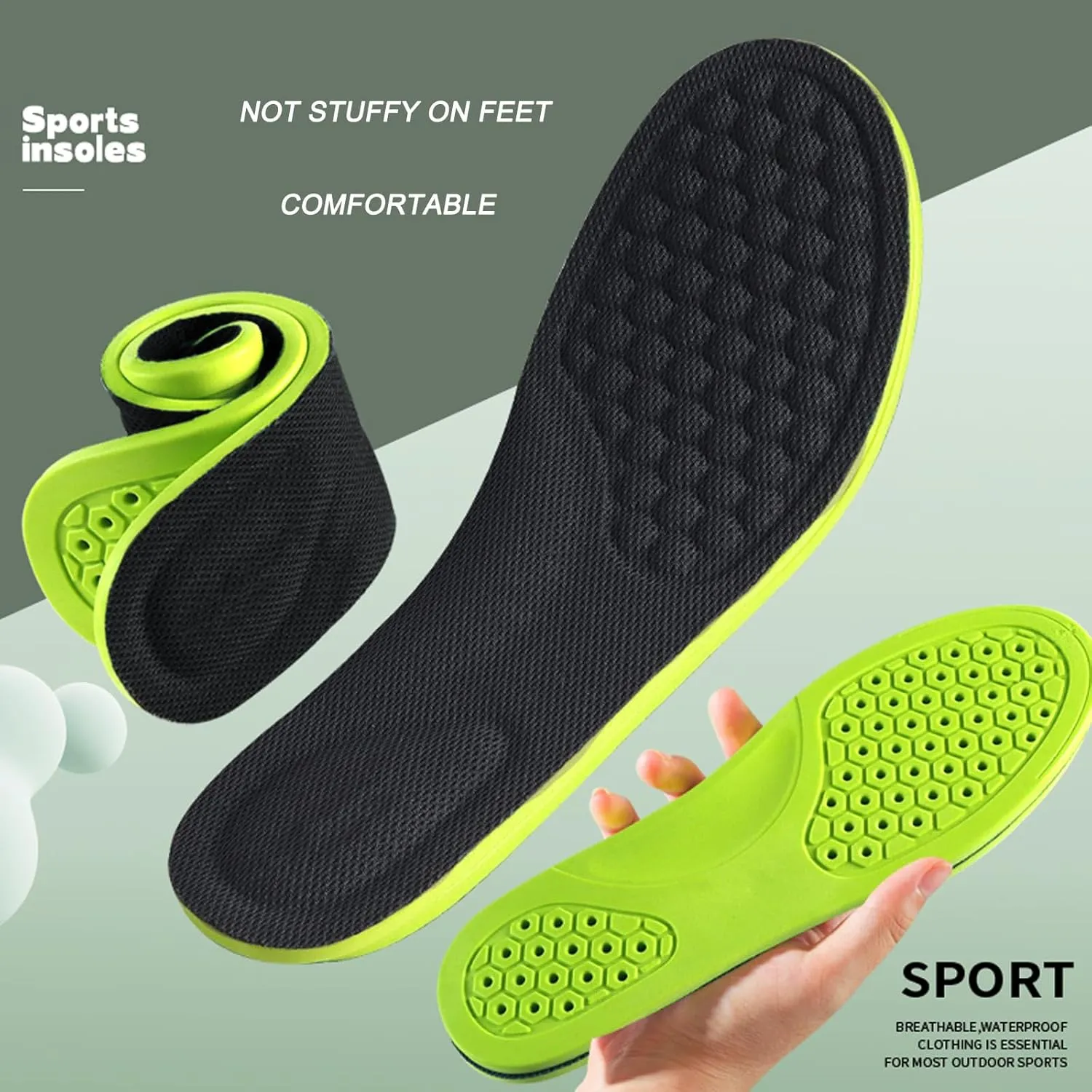Sports Shock Absorbing Insole, Men Comfy Walk Shoe Inserts Soft Thin Shoe Insoles weat-Absorbing Breathable(M)