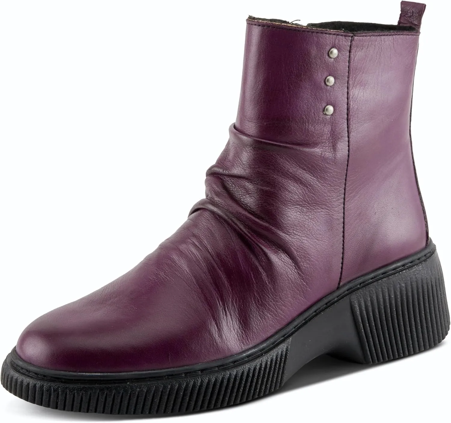 Spring Step Women's NAYANA Booties with Ruching Leather, Metal Rivets, and Removable Insoles