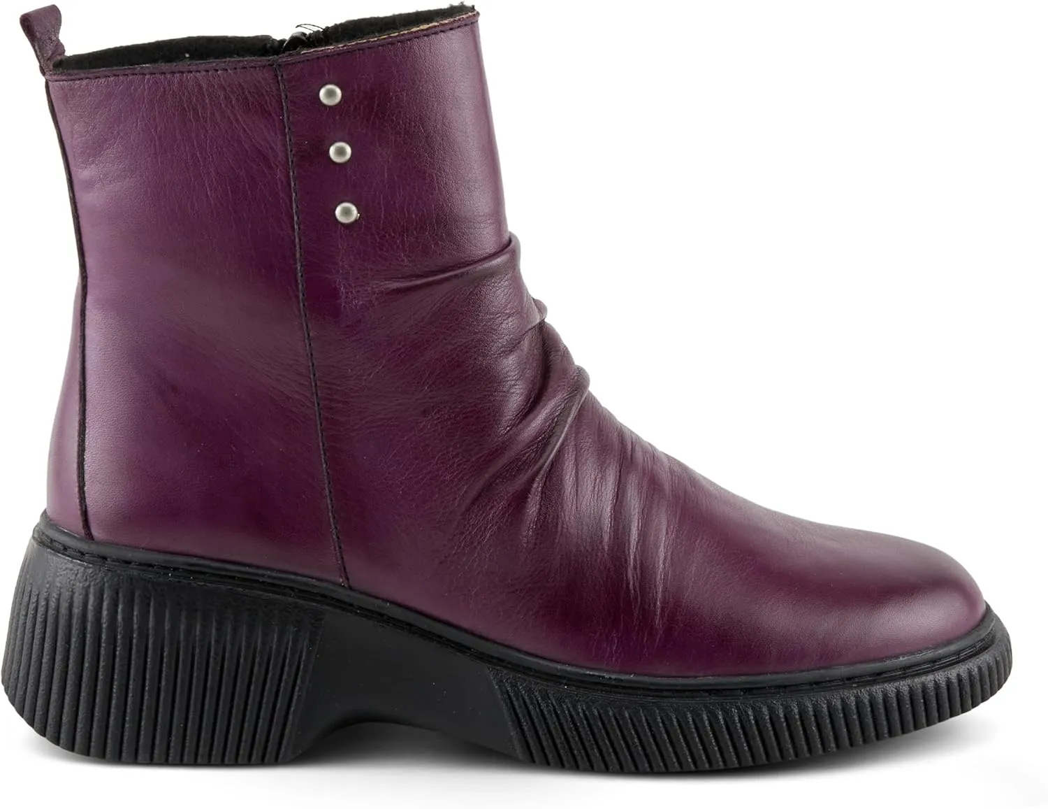 Spring Step Women's NAYANA Booties with Ruching Leather, Metal Rivets, and Removable Insoles