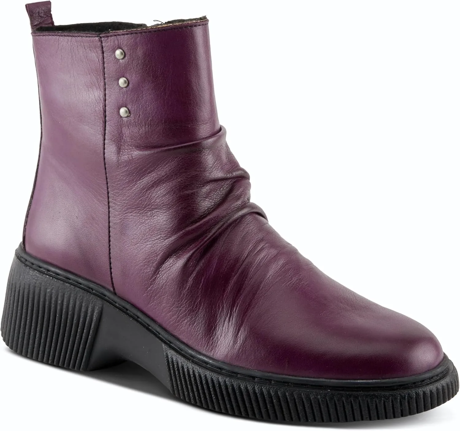 Spring Step Women's NAYANA Booties with Ruching Leather, Metal Rivets, and Removable Insoles