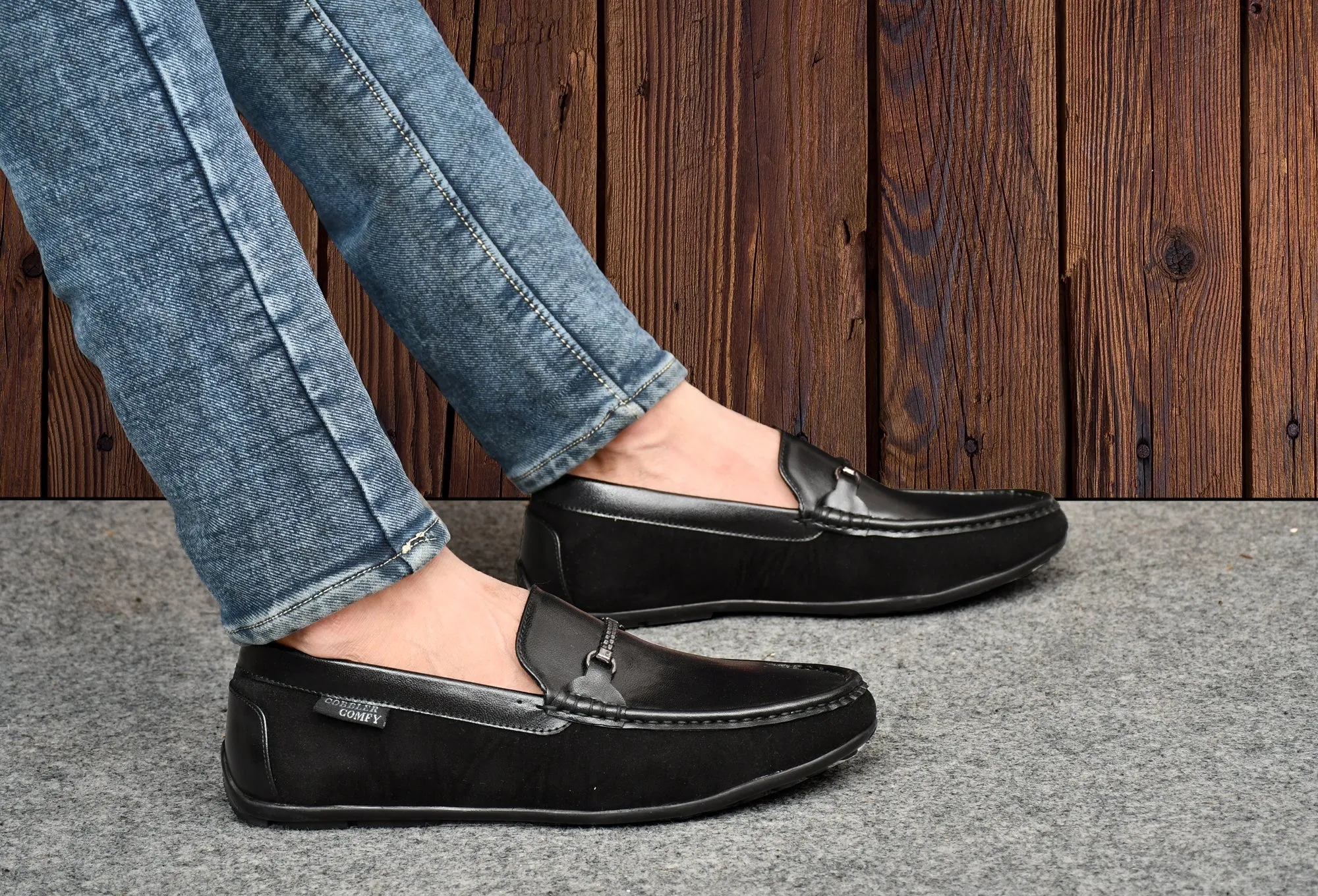 Suede Moccasins with Crust Upper  Black