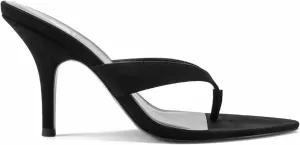 Suede Thong Sandals for Women Open Pointed Toe Stiletto Heels Slip On Backless Heeled Mules Fashion Casual Summer Flip-Flops Shoes