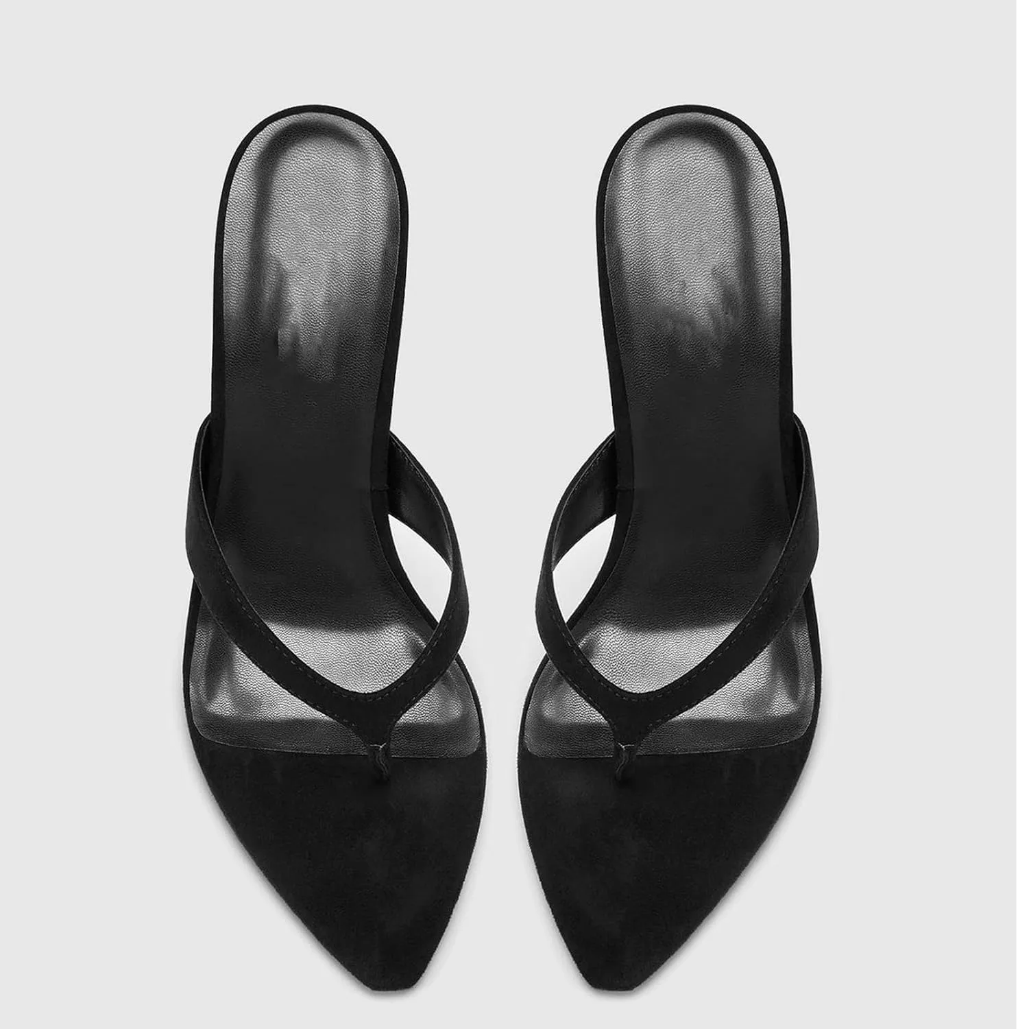 Suede Thong Sandals for Women Open Pointed Toe Stiletto Heels Slip On Backless Heeled Mules Fashion Casual Summer Flip-Flops Shoes