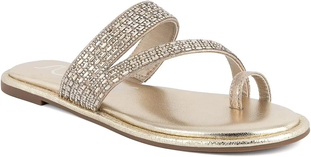 Sugar Women's Strappy Toe Loop Sandals with Cushioned Sole – Open-Toe Slip-On Flip Flops in Vegan Leather
