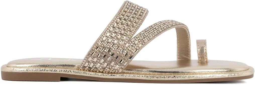 Sugar Women's Strappy Toe Loop Sandals with Cushioned Sole – Open-Toe Slip-On Flip Flops in Vegan Leather