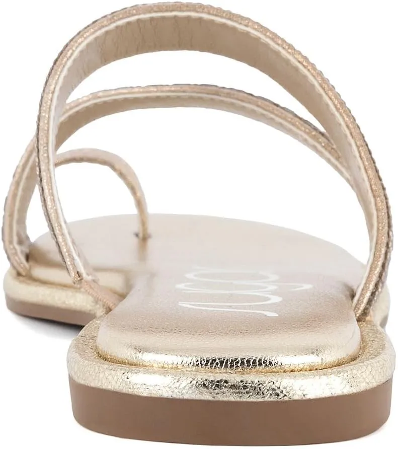 Sugar Women's Strappy Toe Loop Sandals with Cushioned Sole – Open-Toe Slip-On Flip Flops in Vegan Leather